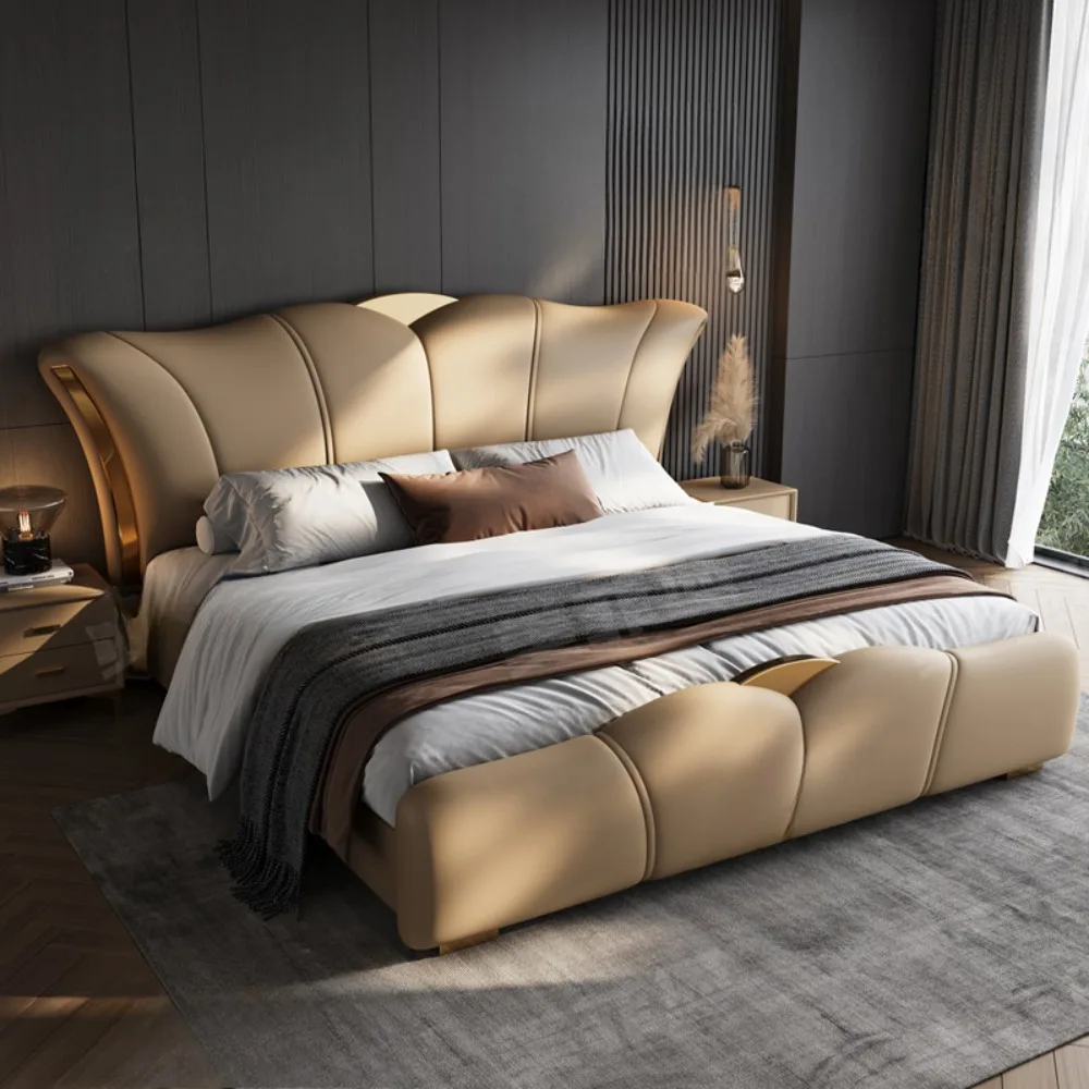 

Кровать Queen-size в минималистичном современном стиле: роскошный дизайн с обивкой, многофункциональная эстетичная мебель для идеальных стильных спален