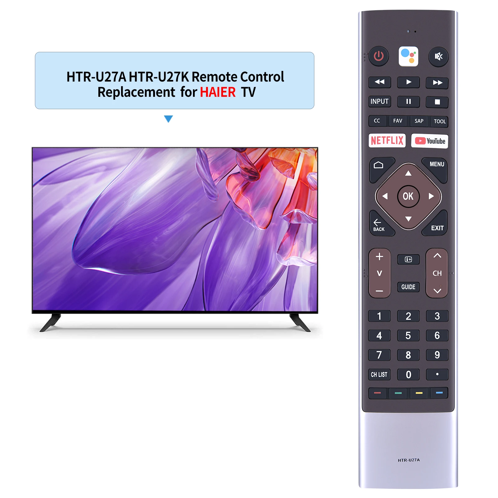 Controle remoto htr-u27a htr-u27k para haier smart aqua, 43 smart tv, mx le 55k6600ug le55k6700ug