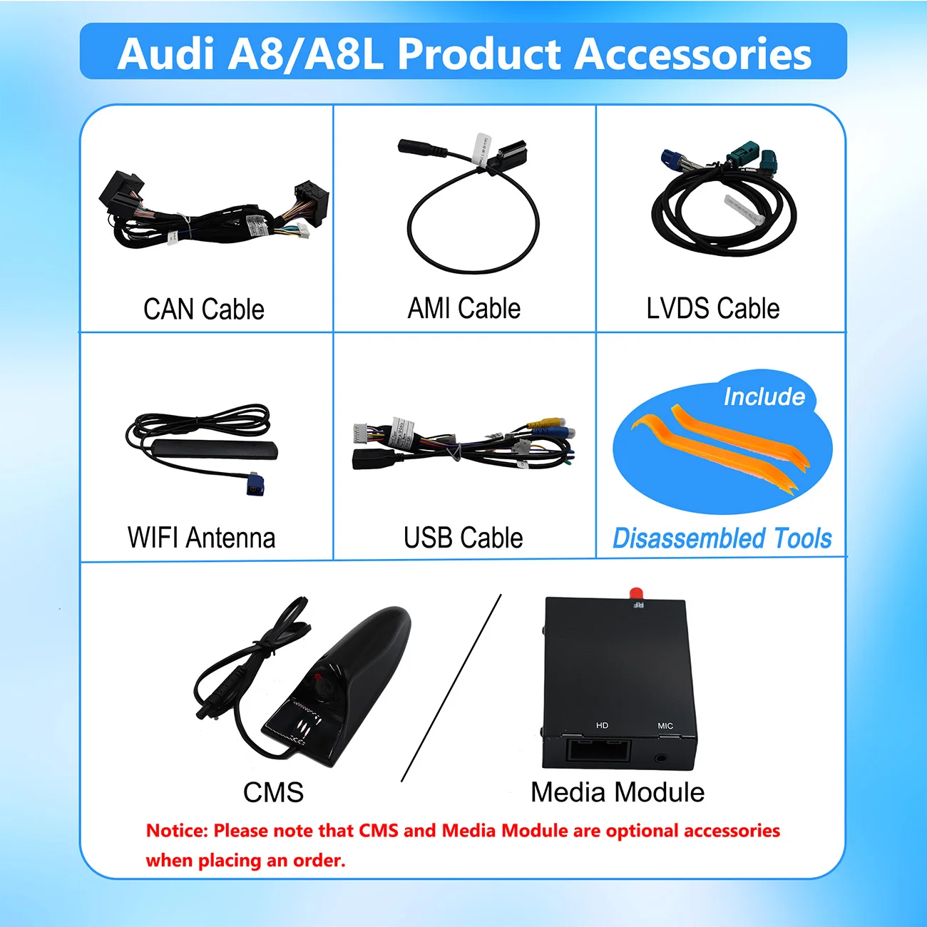 Wireless CarPlay Android Auto Interface for Audi A8 A8L 2010-2018 with Mirror Link AirPlay Car Play Functions Support Rear YT NF