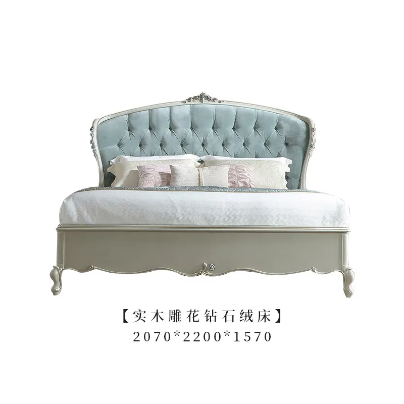 CX French light luxury court solid wood carving flower cloth bed European villa large flat floor