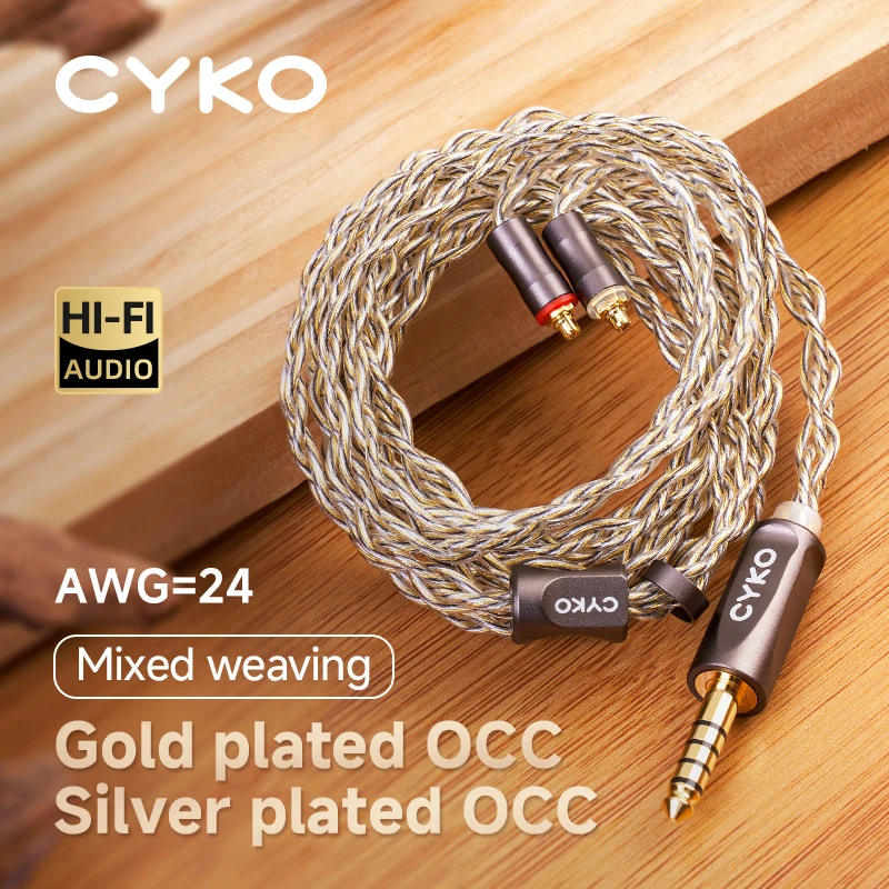 CYKO Earphone Cable HiFi 7N OCC Update Iem Cables Gold-plated 3.5mm 4.4mm MMCX 0.78 2pin Headphones Wired Replacement 이어폰 케이블