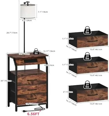 End Table with Floor Lamp Set of 2, Nightstand with Charging Station, Floor Lamp Table with 3-Color Temperature Bulb