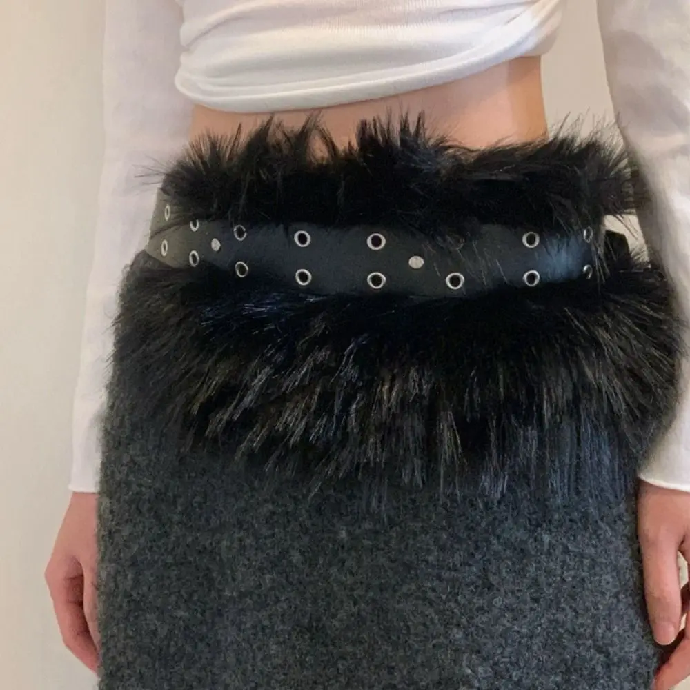 بسيطة بولي Leather الجلود الجلود الفراء حزام فو الفراء حار فتاة نمط فروي حزام برشام النمط الغربي Y2K حزام فستان الديكور