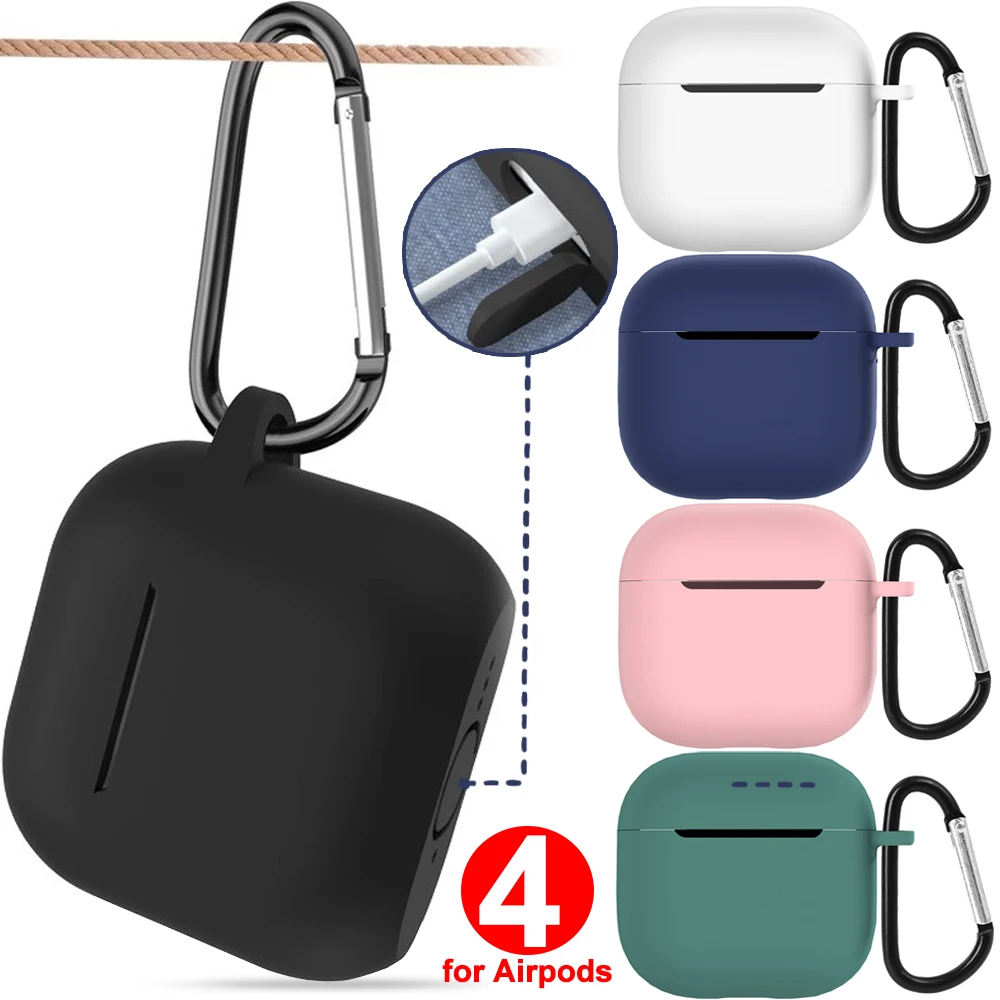 Full Cover Silicone Cover Case for AirPods 4 Shockproof Anti-scratch Earphone Protective Sleeve with Carabiner for AirPods4