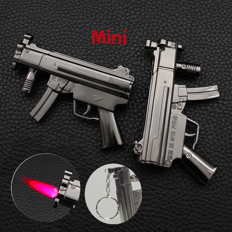 Metal Mini Gun Inflatable Lighter Windproof Keychain Jet Red Flame Butane Gas Rechargeable Lighter Personalized Men\'s Gift