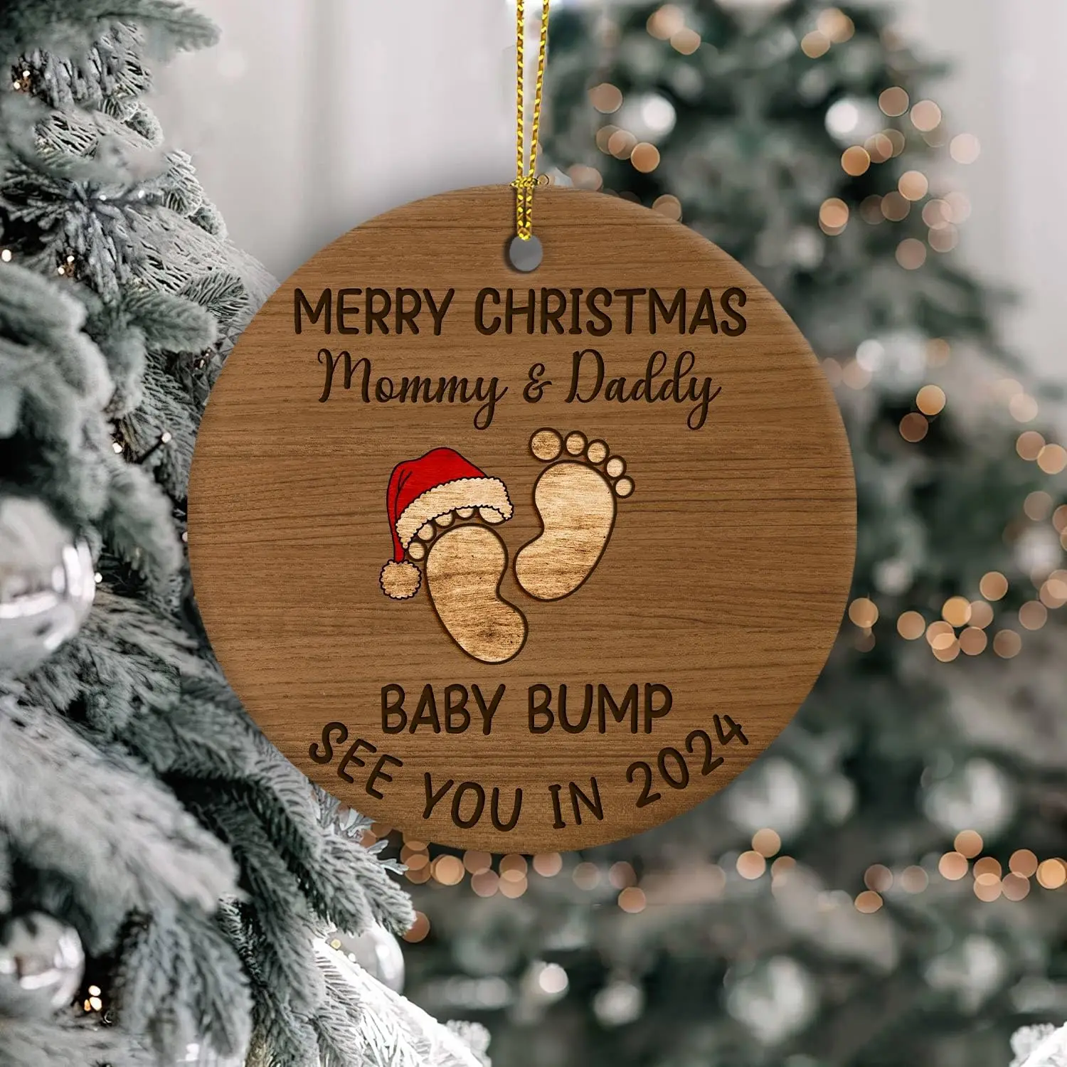 Merry Christmas Mommy and Daddy See You in 2024 Christmas Tree Ornament, Pregnancy Ornament, Gifts for Expecting Parents