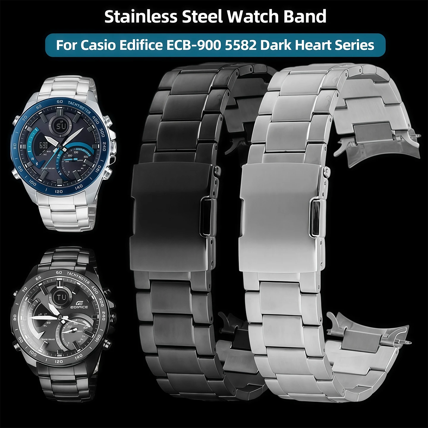 

Ремешок для часов из нержавеющей стали для Casio Edifice ECB-900 5582 Dark Heart Series, мужской металлический ремешок для часов, сменный браслет