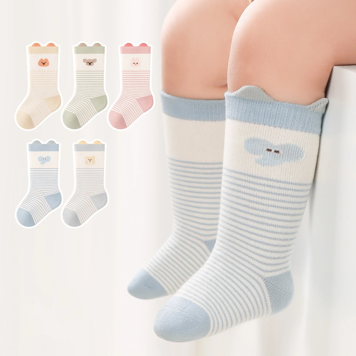 

Носки для малышей, весенне-осенние полосатые носки для новорожденных с героями мультфильмов для девочек и мальчиков, модные длинные носки для малышей, От 0 до 3 лет