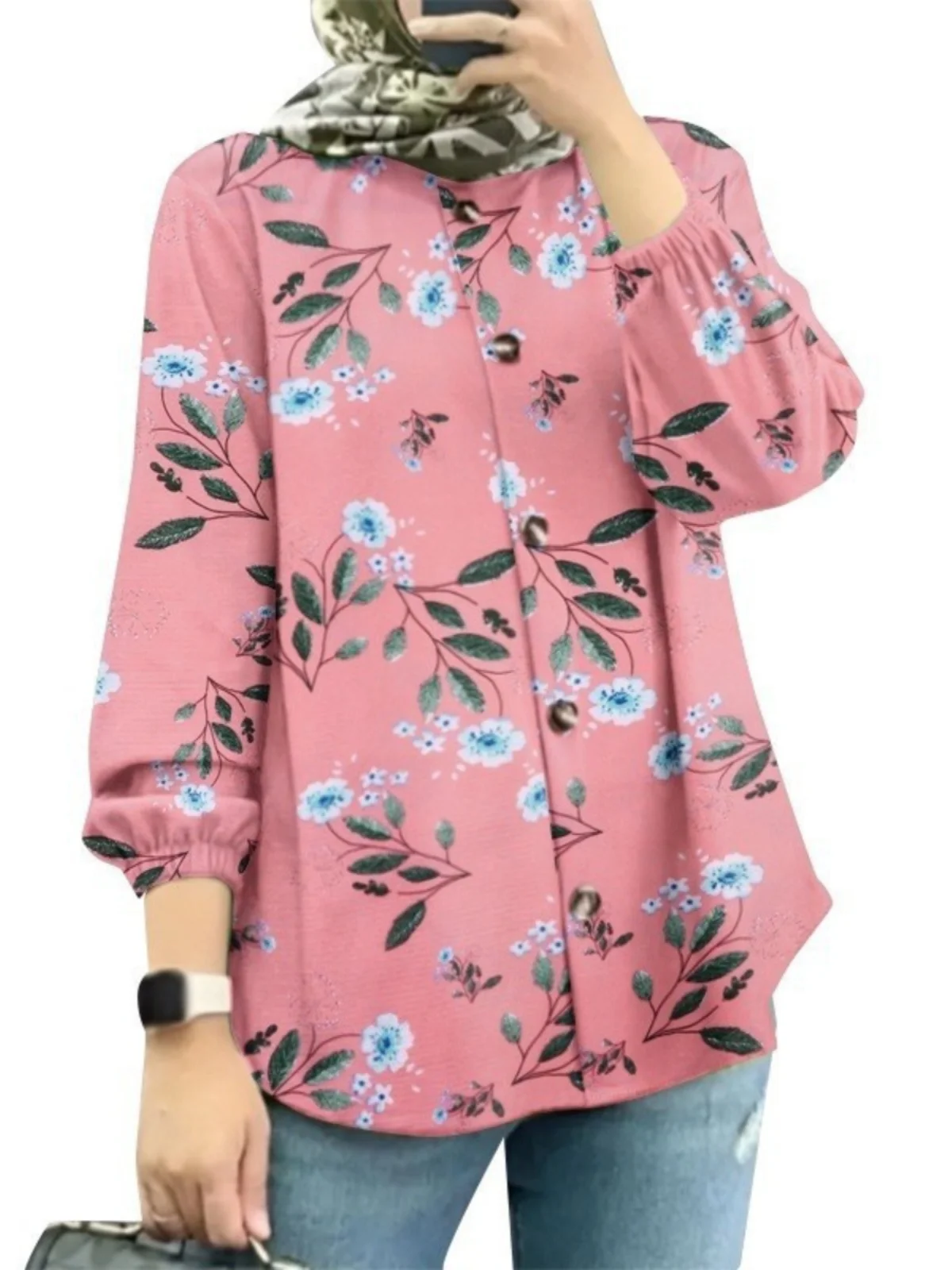 

Faionable Floral irt, женская мусульманская одежда Bubble Sve, трансграничная Ближний Восток, малайская новая одежда из полиэстера, весенний сезон