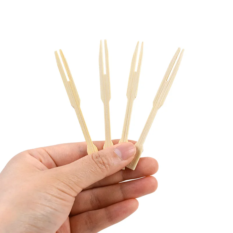 100PCS Disposable Bamboo Sticks Wooden Fruit Fork Dessert Cocktail Picks Wedding Party Buffet Toothpick Birthday Decor Supplies