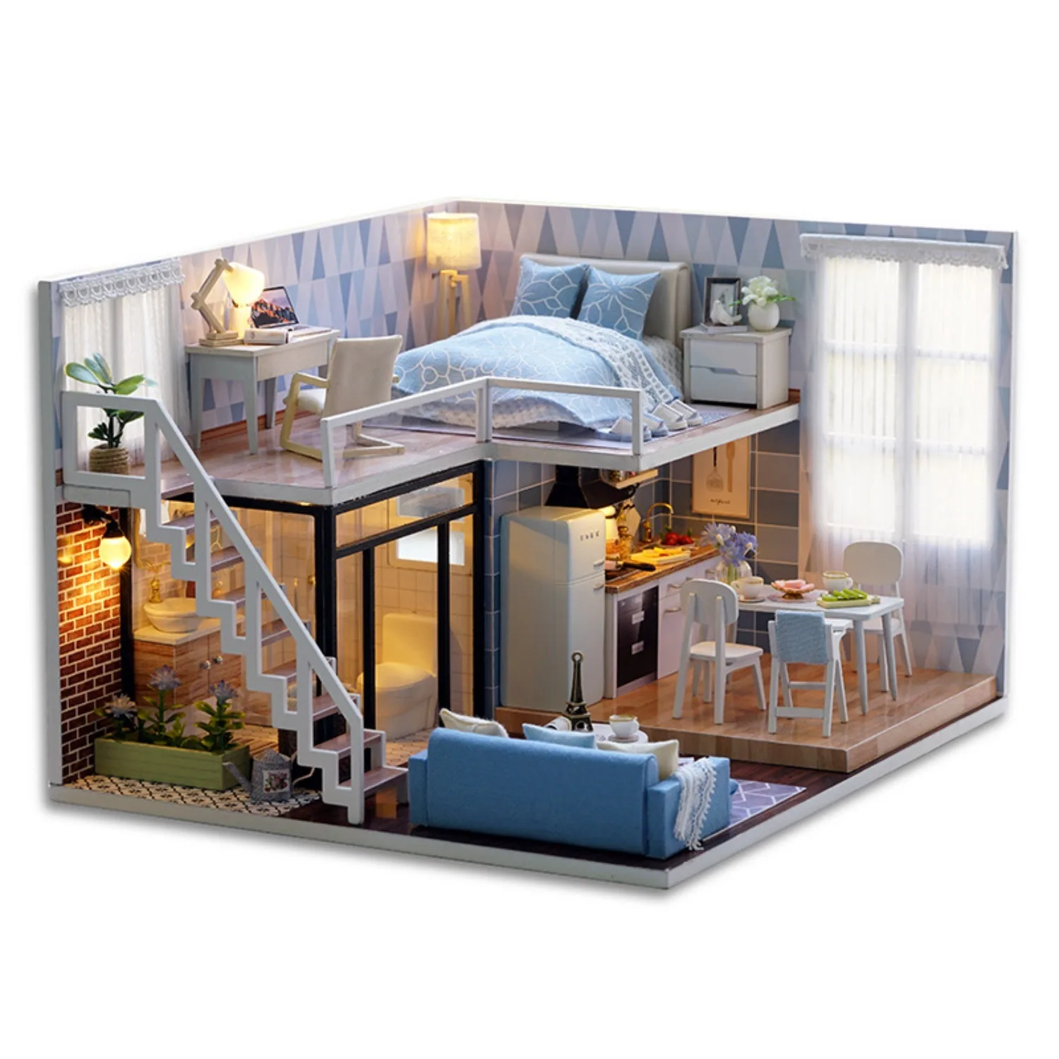 

Набор для сборки креативной модели виллы DIY: светло-голубой, ручная работа, подарок для женщин, книжный уголок (букнок)