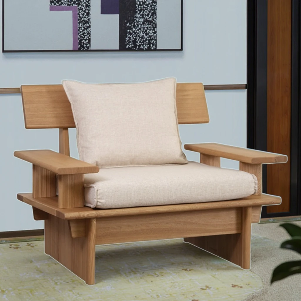 ✿sModern Minimalist Single-Seater Solid Wood Sofa - Sponge-Filled with Removable Washable Cover