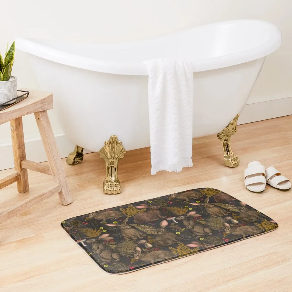 

Rabbits and woodland flora Bath Mat Mats In The Bathroom Carpet In The Bathroom Mat