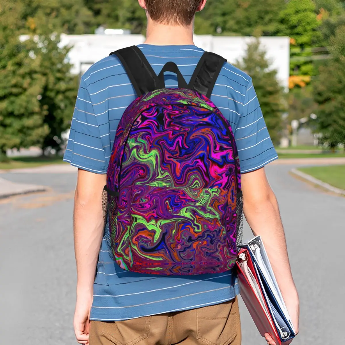 Abstrato redemoinho psicodélico arte viagem mochila para homens e mulheres, escola computador Bookbag, estudante universitário mochila sacos