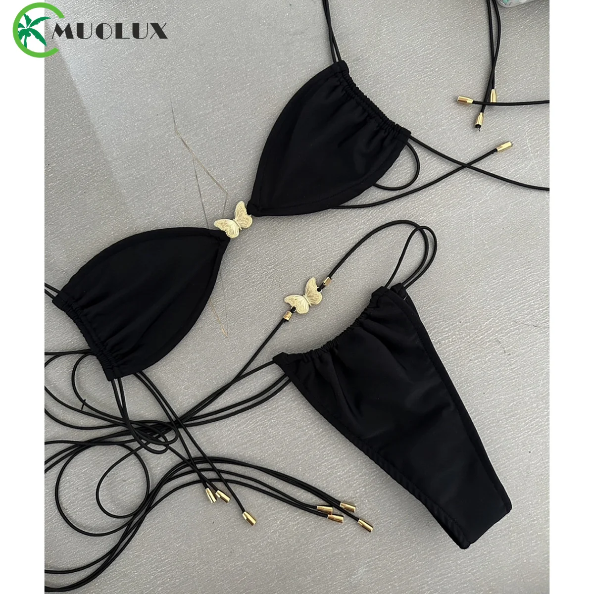 MUOLUX 2024 New Sexy Bikini Sets Swimsuit For Women Solid Brazilian Swimwear Bandage Strappy Bathing Suit Push Up Beachwear