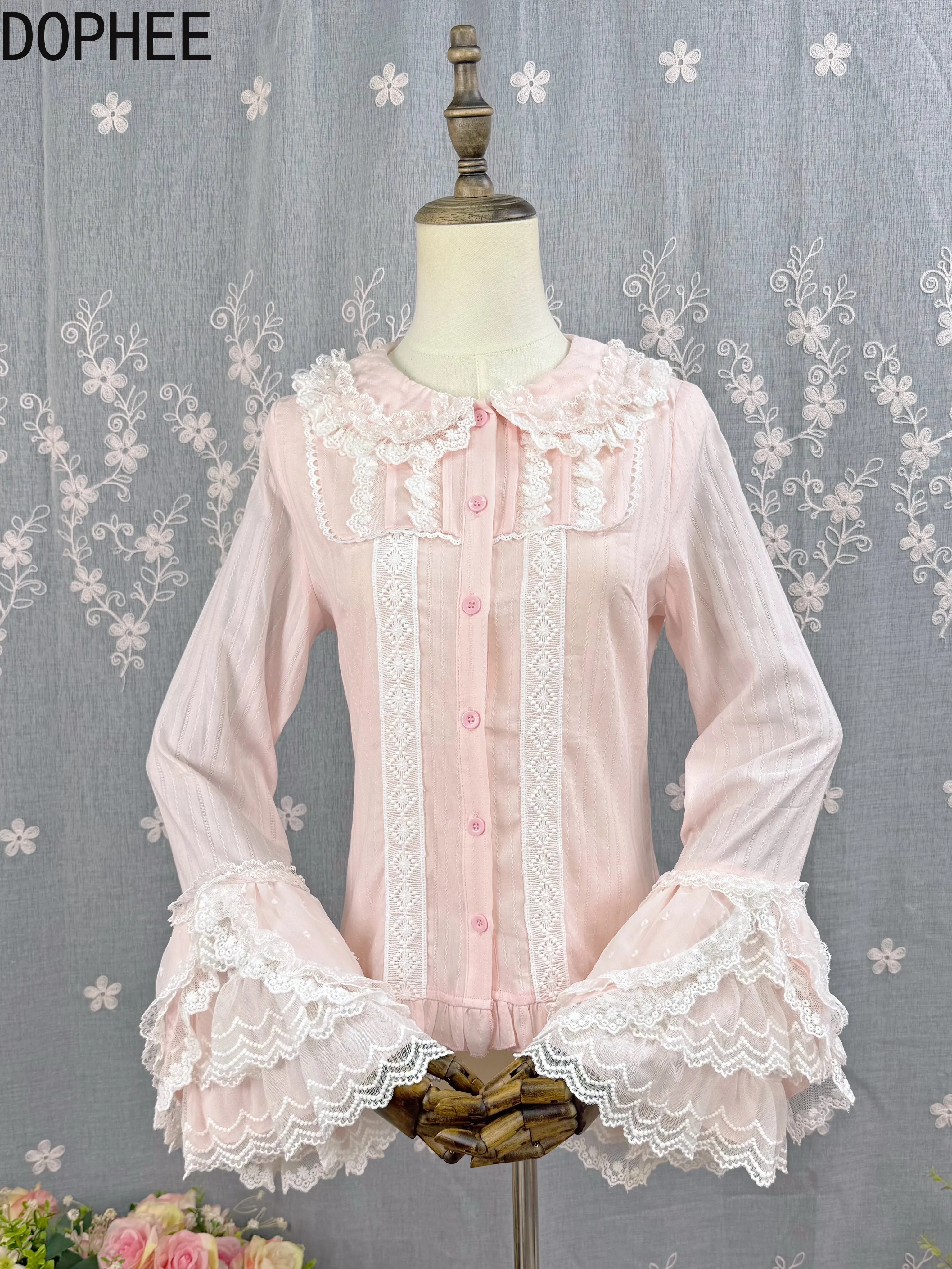 

Оригинальная одежда в стиле Лолиты, женские весенне-осенние расклешенные повседневные блузки с длинными рукавами, милый топ принцессы, универсальные хлопковые кардиганы, рубашка