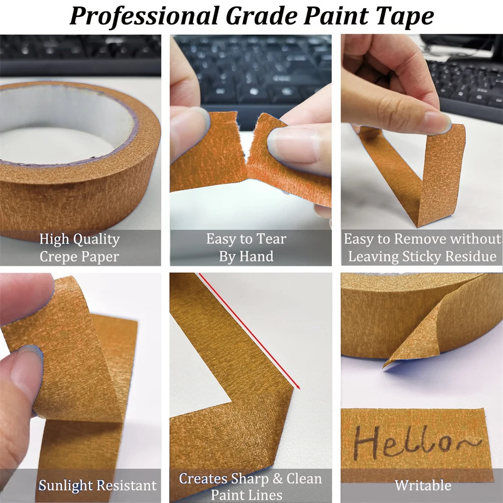 Fita removível de pintores marrons, Marcação Decorativa de Propósito Geral, Mascaramento Fácil Remoção, Home Office Artesanato DIY, 3 Rolls Rotulagem
