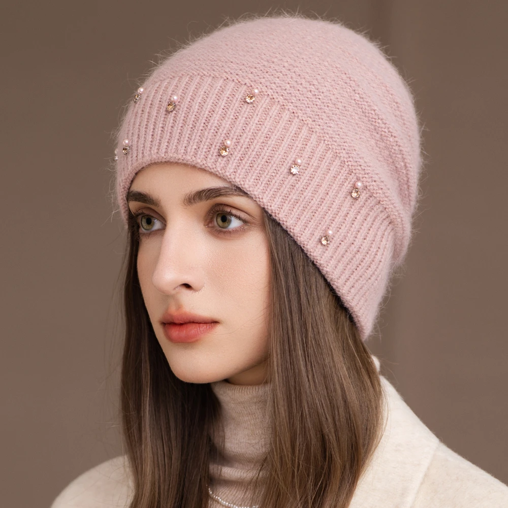 Heißer Verkauf Mode Winter Frauen Hut Schmücken Beanie Hut Kaninchen Fell Mischung Warme Winter Kappe Y2K Weibliche Casual Streetwear Gestrickte Hut