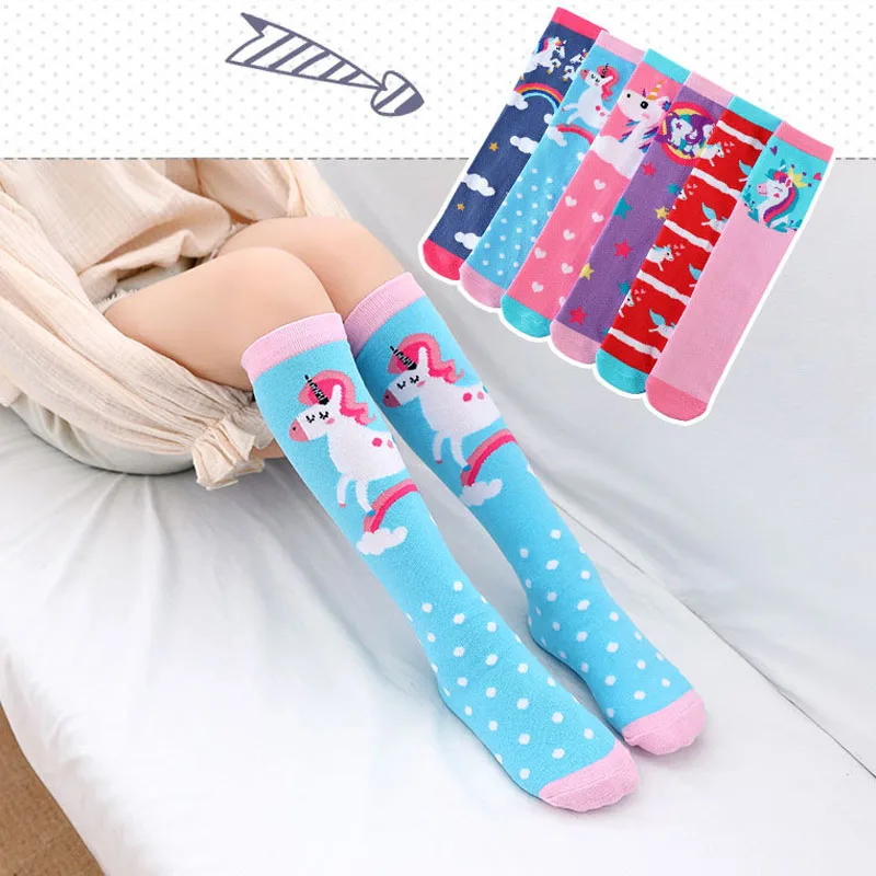 Children\'s Socks Cotton Girls Knee High Socks Rainbow Cute Cartoon Long Knee Socks Kids Dance Socks Toddler Girl Long Tube Sock