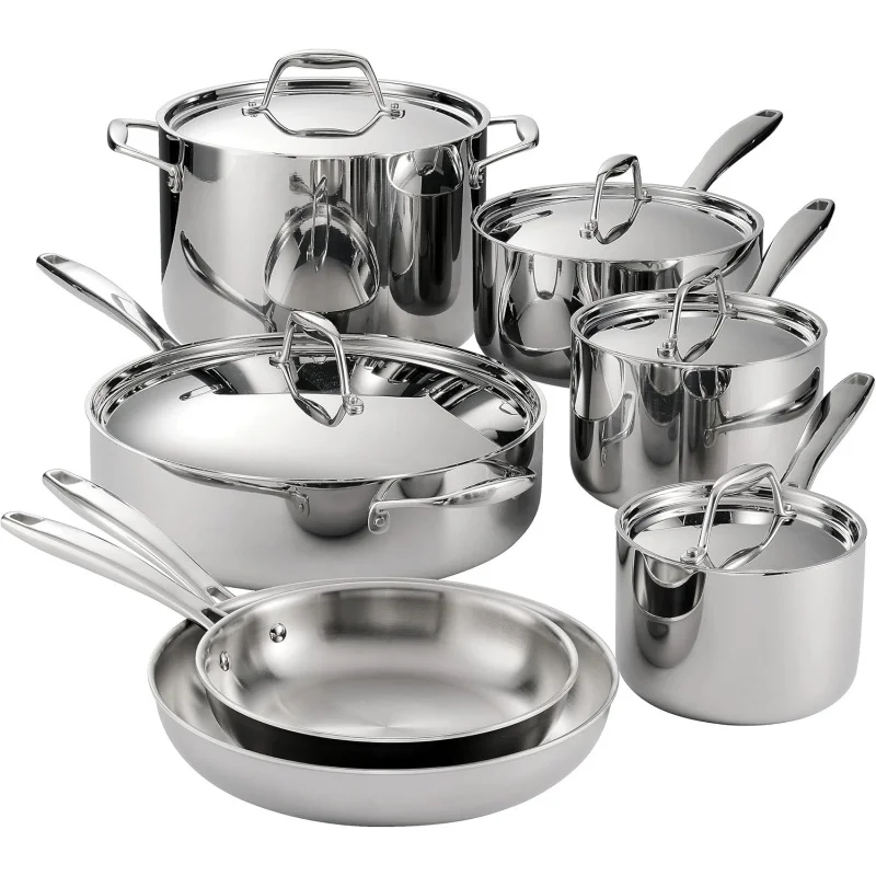 

12Pcs Tri-Ply Clad Stainless Steel Cookware Set with Lids, NSF-Certified Induction & Dishwasher Safe Pots and Pans