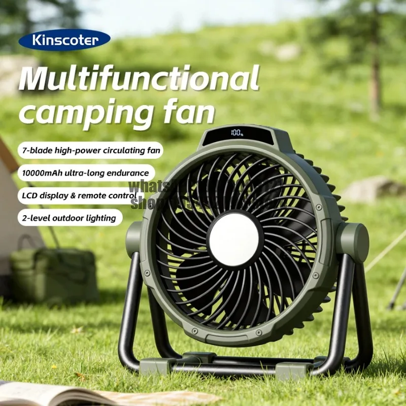Portable 6 in 1 Outdoor Camping Fan 10000mAh Rechargeable Wireless Tent Ceiling Fan 5 Speed Adjustment Remote Control LED Light