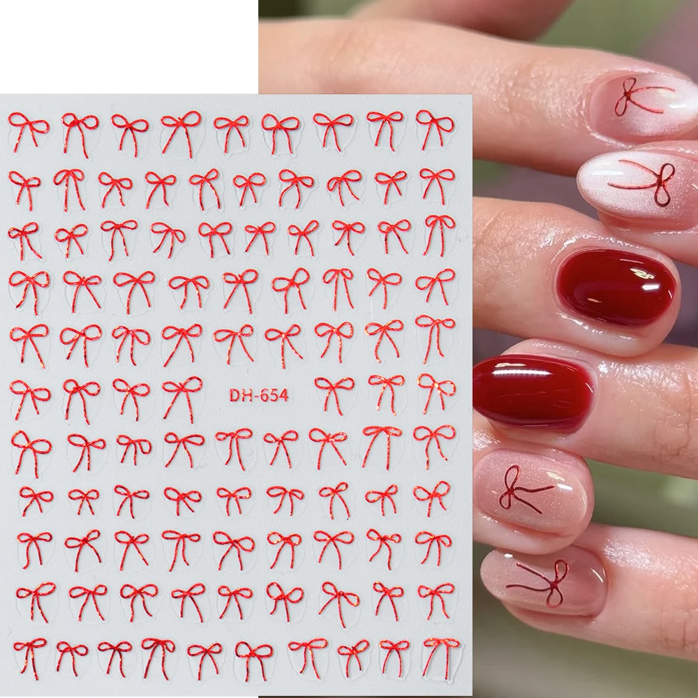 2 szt. Czerwona kokardka naklejki do paznokci naklejki, błyszczące amulety łuk samoprzylepne naklejki projekt ozdoby do paznokci Manicure materiały do paznokci
