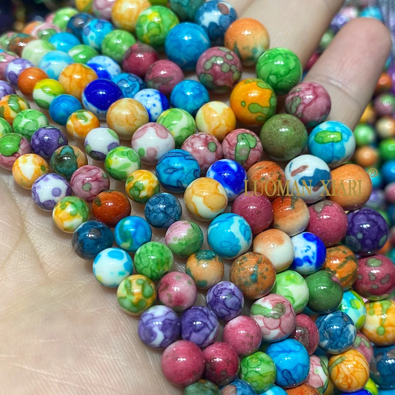 6 8 10MM Natural Stone Muticolor Rainbow Sediment Jasper Color Round Spacer Beads for Jewelry Making DIY Bracelet Accessories