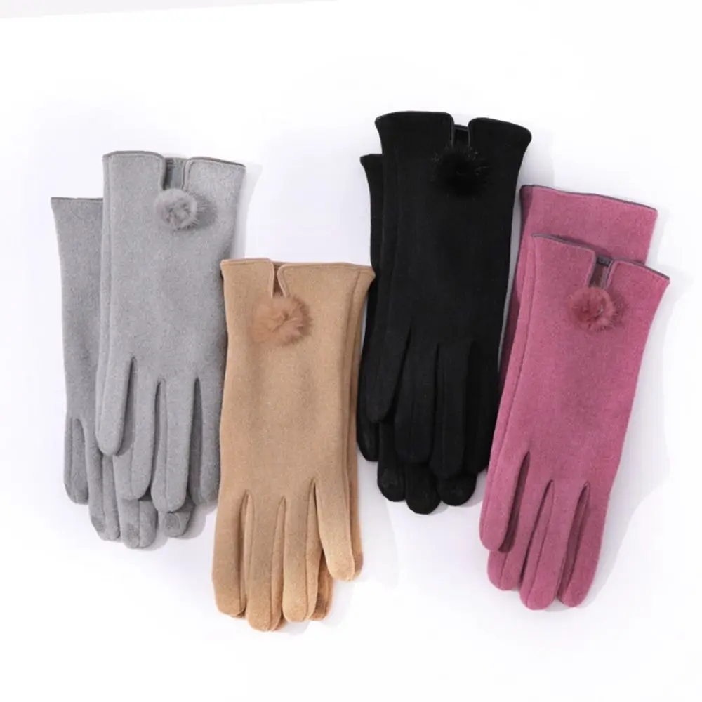 

Skiing Velvet Winter Suede Gloves Thick Windproof Pu Leather Gloves Solid Color Soft Women Cycling Mittens Girls