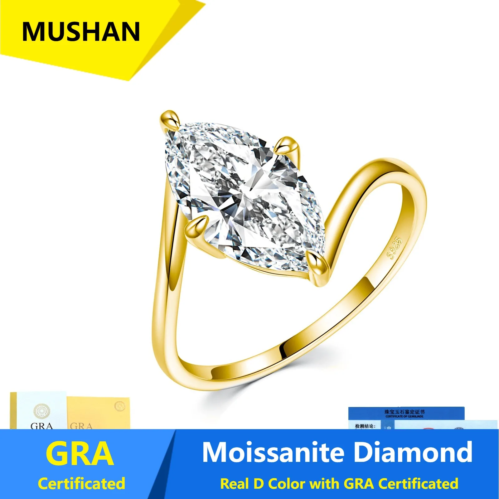 MUSHAN Luxury Jewelry 925 Sterling Silver Ring Band Women GRA Certificated Moissanite Diamond Emerald D Color Rings Fine Jewelry