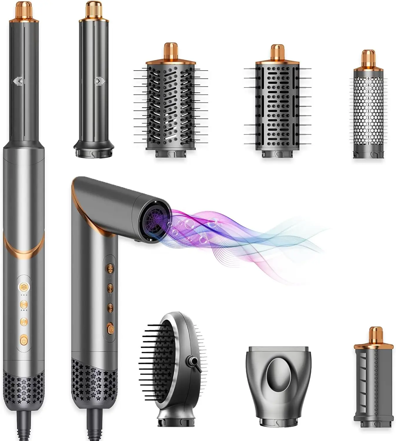 

8-in-1 Hot Air Brush Hair Styler, Fast Drying Ionic Blow Dryer with Auto Curlers for Volumizing & Multi-Styling