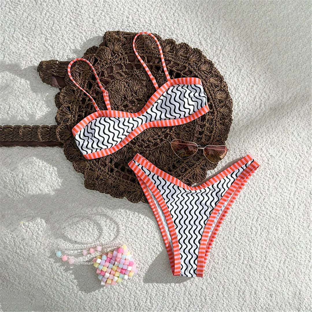 S - XL Wave Brazilian Bikini Damen-Badeanzug, zweiteiliger Bikini-Set, hoher Beinausschnitt, Badebekleidung, Badeanzug, Schwimmanzug V7289 – Detail 2