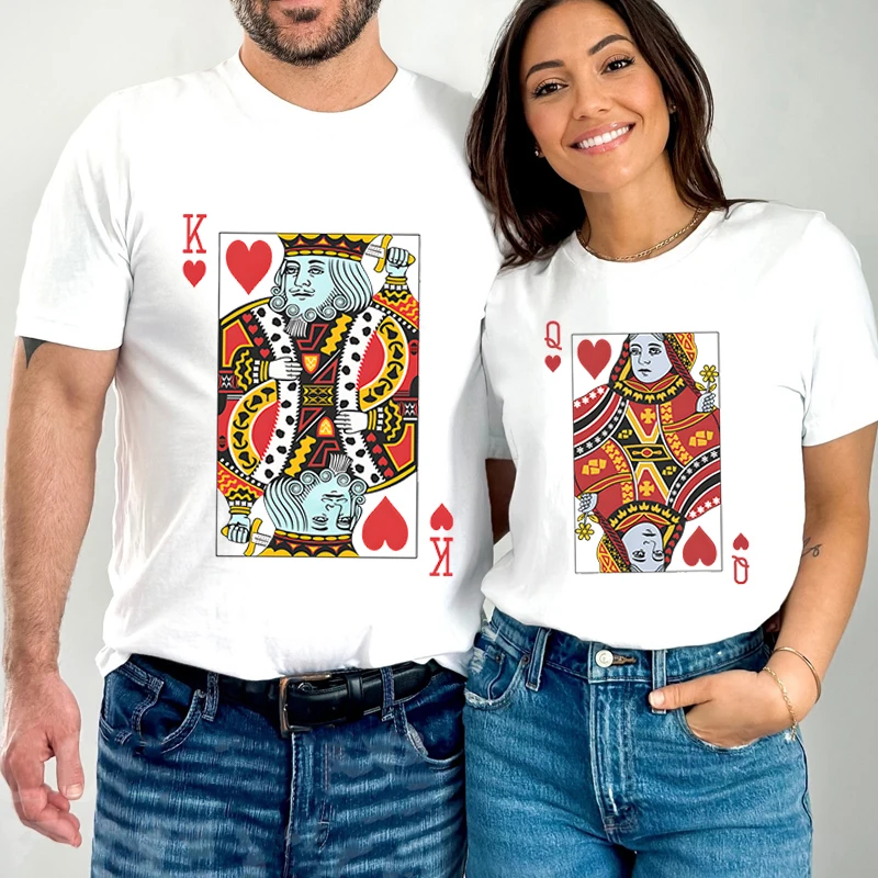 Playing Cards Heart K/Q Graphic T Shirts Couples Y2k Fashion Queen King Tees Harajuku Funny Boyfriend Girlfriend Tee Loves Shirt