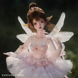 1/4 Daphne Pink Princess BJD Doll LDS Body with Flower Magic Elf EAR Connected Transparent Wing Fairy Girll Ball Jointed Dolls