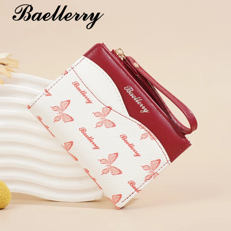 Schicke kurze Damenbrieftasche im farbblockierten PU-Schmetterlingsstil inspiriert