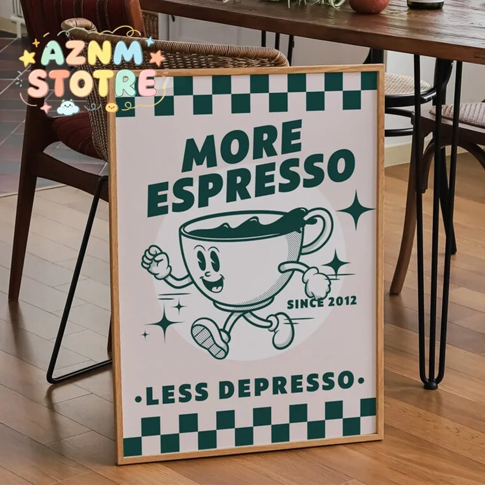 More Espresso Less Depresso Funky Cafe Coffee Quotes Wall Art Prints Canvas Painting Poster Pictures For Kitchen Room Home De