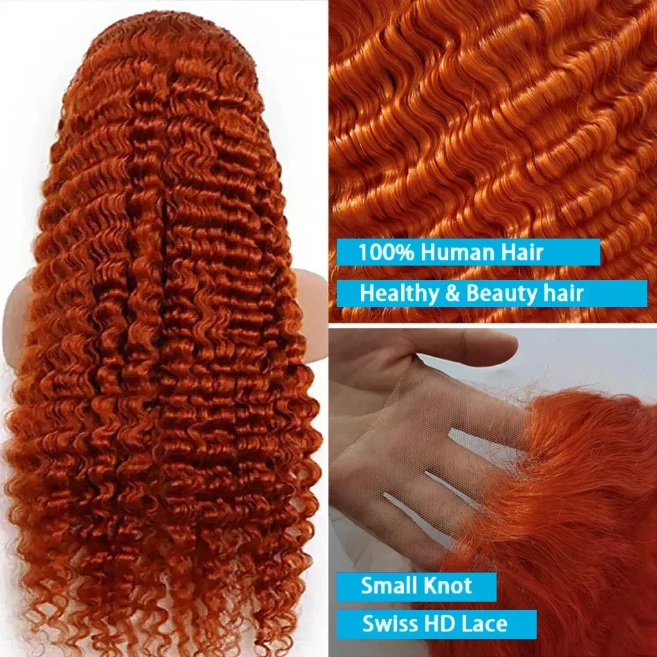 Peluca de cabello humano rizado con ondas de agua profunda para mujer, encaje Frontal 13x6, HD transparente, 30, 40 pulgadas, jengibre brasileño de color, elección