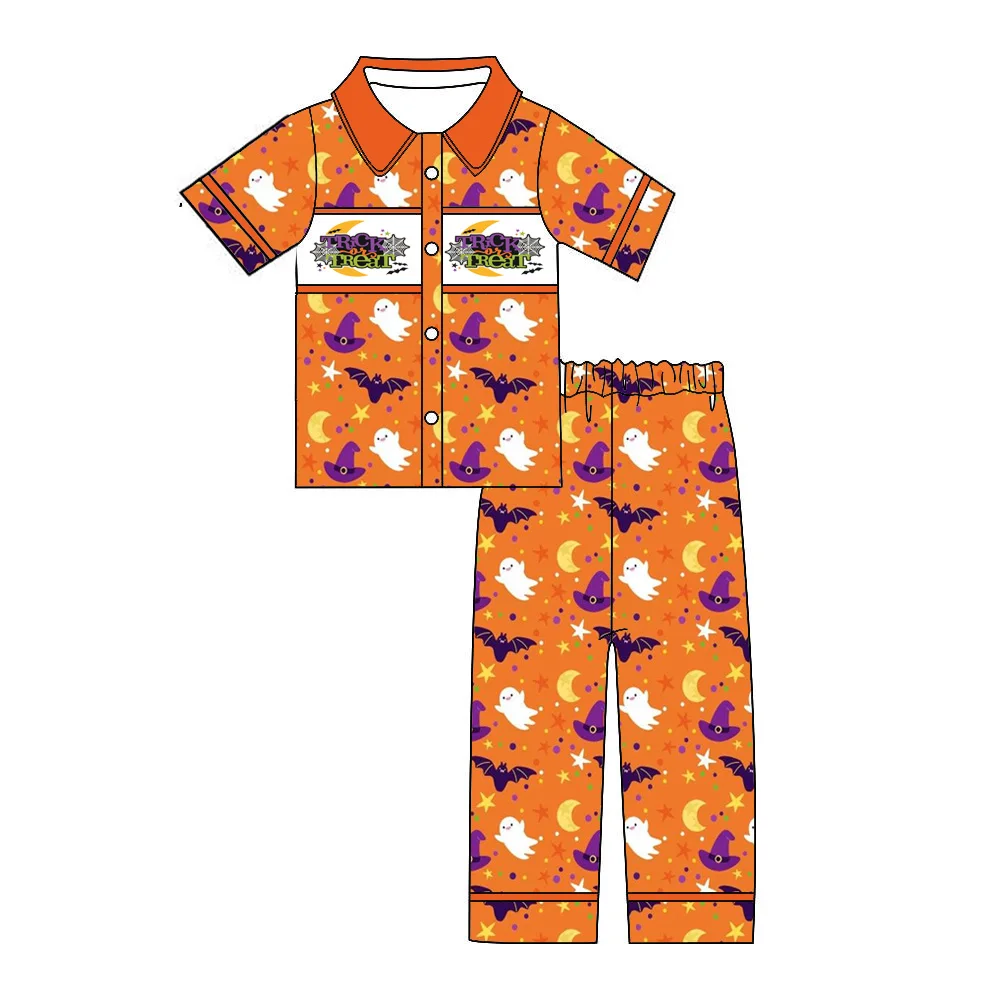 New Halloween Boutique Children's Suit Short-Sleeved Elastic Bat Hat Star Print Trousers Girls Boys Trousers Pajama Set