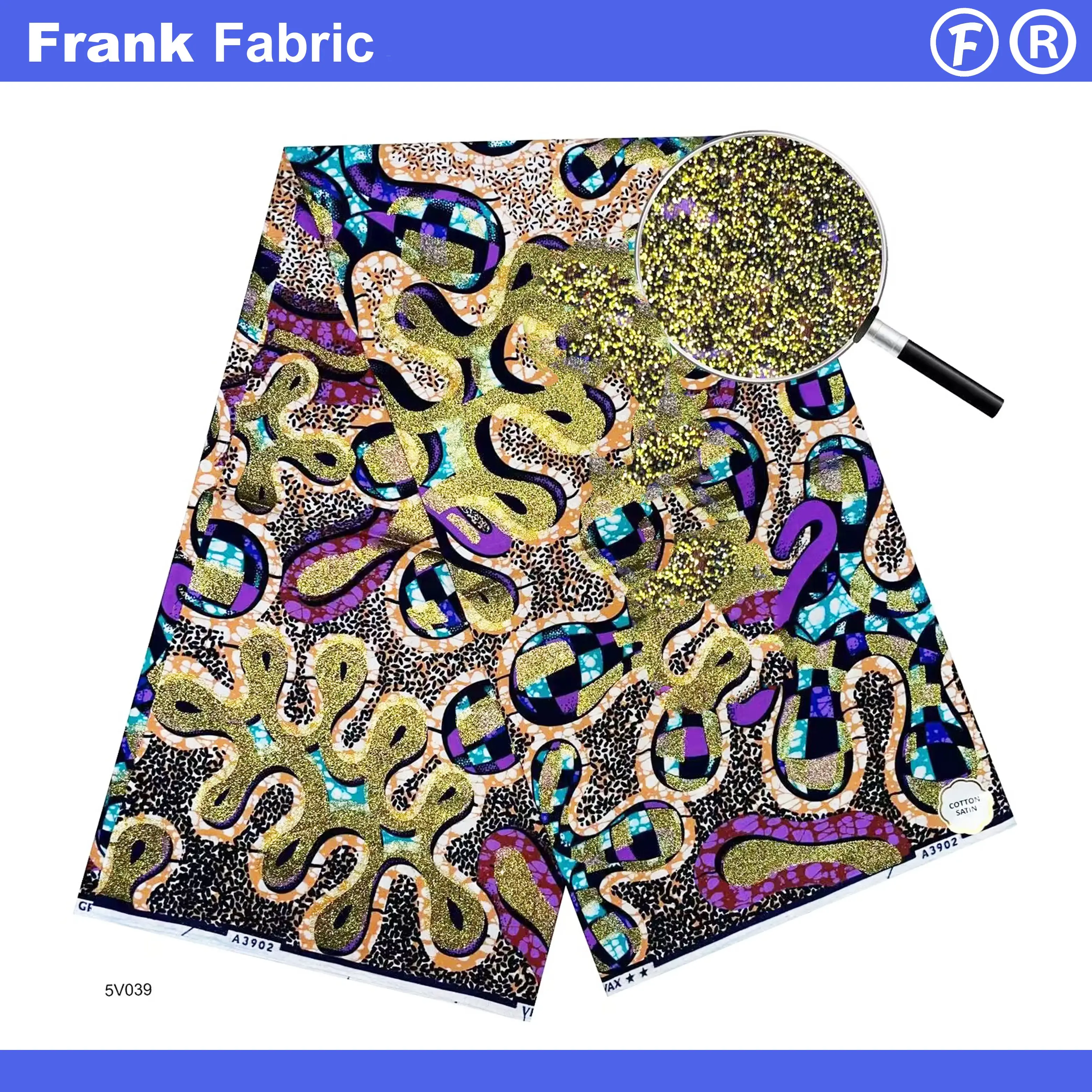 

Grand Super Glitter Glam Shine Голландская ткань Анкара Батик 6 ярдов Африканский воск с золотым принтом Хлопковая ткань для платья FF2508.89