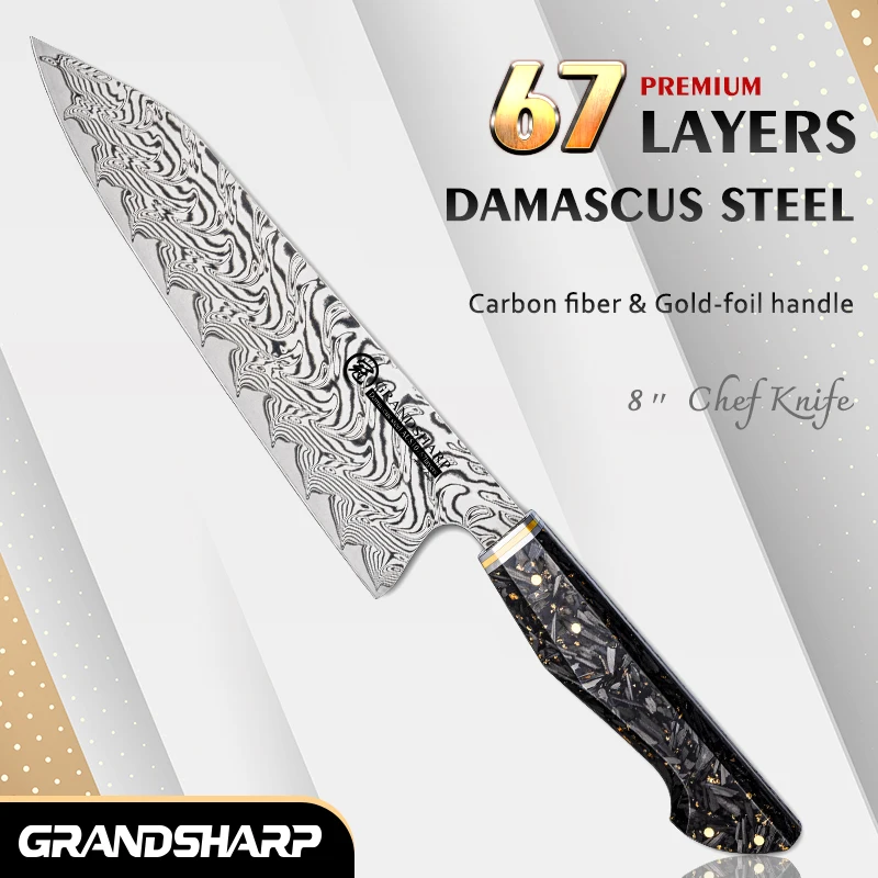 Grandsharp Premium 8 Inch Chef Knife 67 Layers Damascus Steel Kitchen Knives Cooking Cutlery 2024 New Design Kitchen Tools