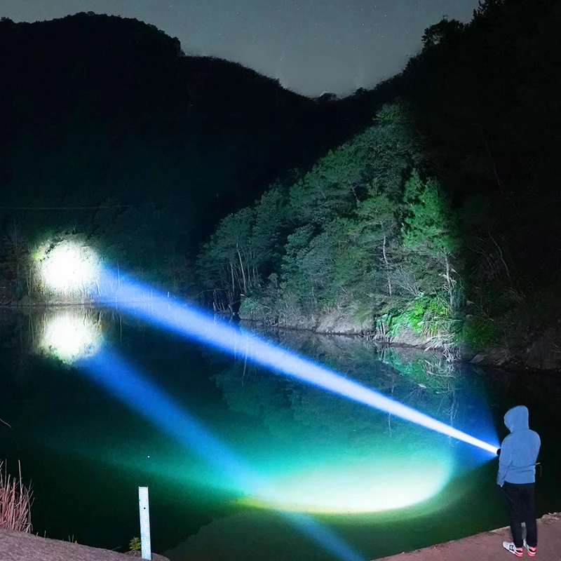 2025 Ultra Powerful 10000000LM LED Flashlight Flashlight Fluorescent Long Range 3500M Zoom Torch Rechargeable High Power Lamp