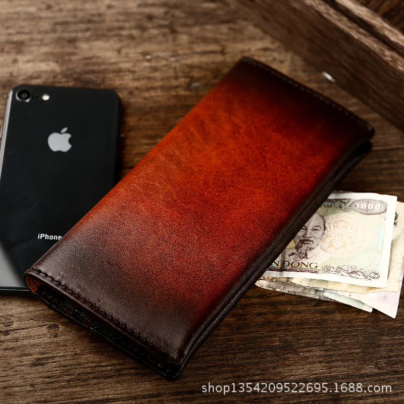 

Vegetable tanned leather hand leather goods tanned leather head layer tanned cow leather South Korea fashion wallet Long wallet