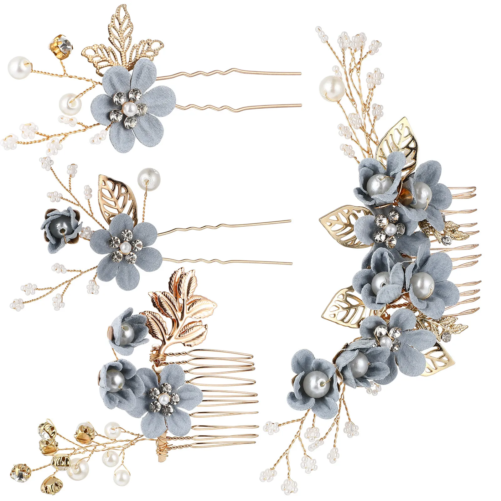 

4Pcs Bridal Hair Comb Set Rhinestone Pearl Wedding Hairpins U-Shaped Clips for Wedding Engagement Party Hair Accessories