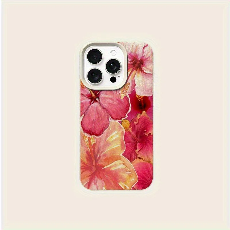 حافظة هاتف من البولي يوريثان بنمط شاشة كاملة على شكل زهرة وردية لهاتف آيفون 16 15 14 13 12Pro Max حافظة حماية من السقوط للأعمال