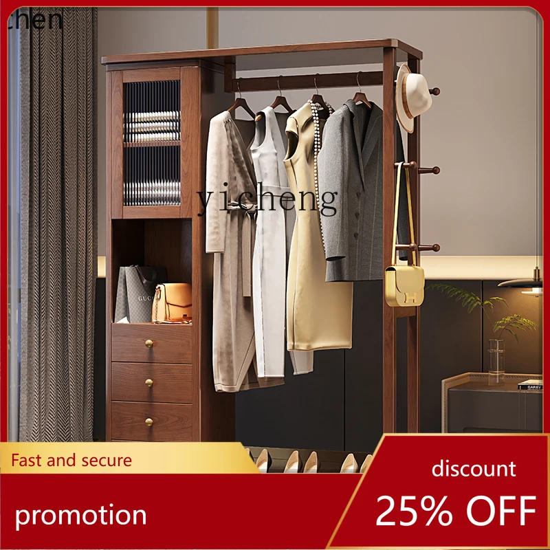 

YFY solid wood hanger, full-length mirror integrated floor bedroom simple coat rack rotation