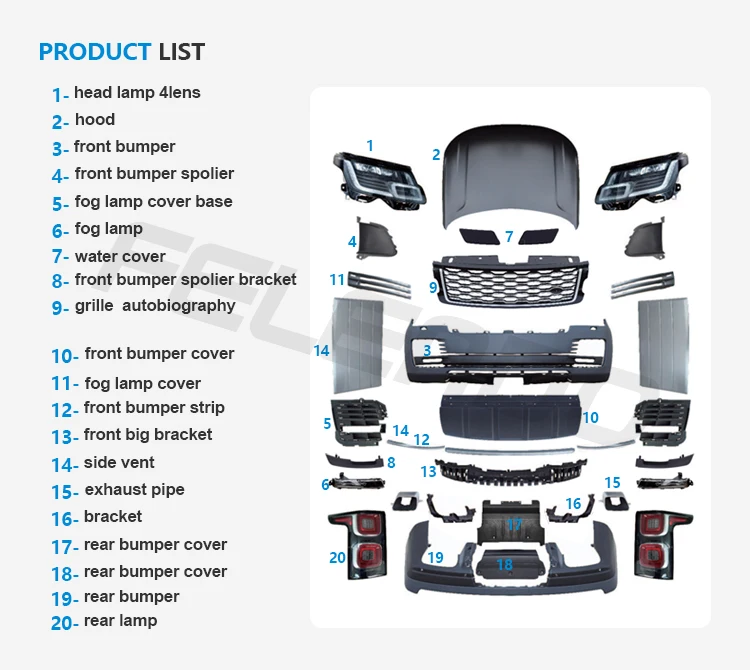 High Quality OE Type Upgrade Body Kit For Range Rover Vogue l405 2013-2017 Upgrade 2018-2020 OE Facelift Body Kit