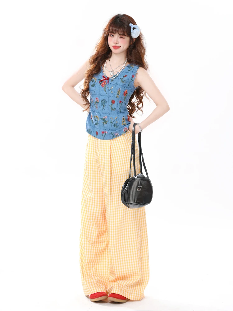 

ENJOG Retro Floral V-ne Vest Women's Svel Waist-cinched Lace Strap Top ort Length Plant Floral Print Other Material...