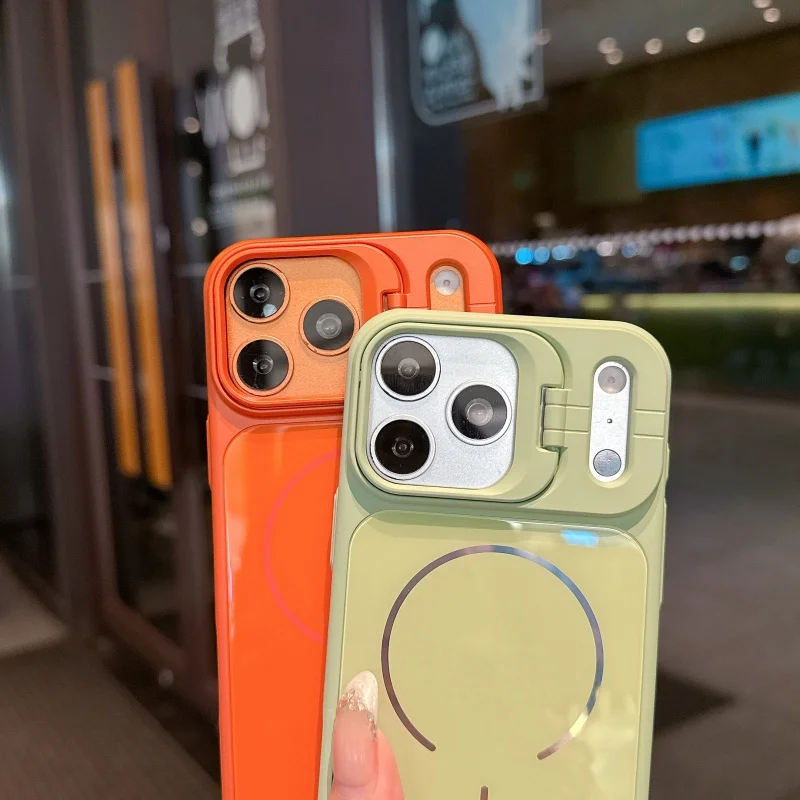 Innovation Glass Back Panel Magnetic Bracket Phone Case For iPhone 17  16 15 14  Pro Max 13  Lens Mount Shockproof Cover