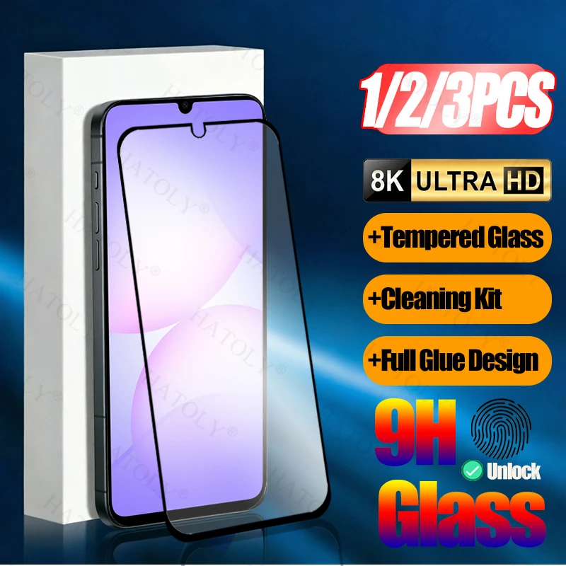 1/2/3PCS Tempered Glass For Samsung Galaxy A07s Screen Protector Samsung Galaxy A07s Full Glue Cover Protective Film Galaxy A07s