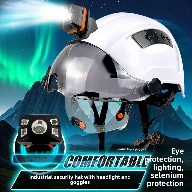 CE Construction Safety Helmet With Visor Built In Goggles For Engineer ABS Hard Hat ANSI Industrial Work Cap Head Protection New