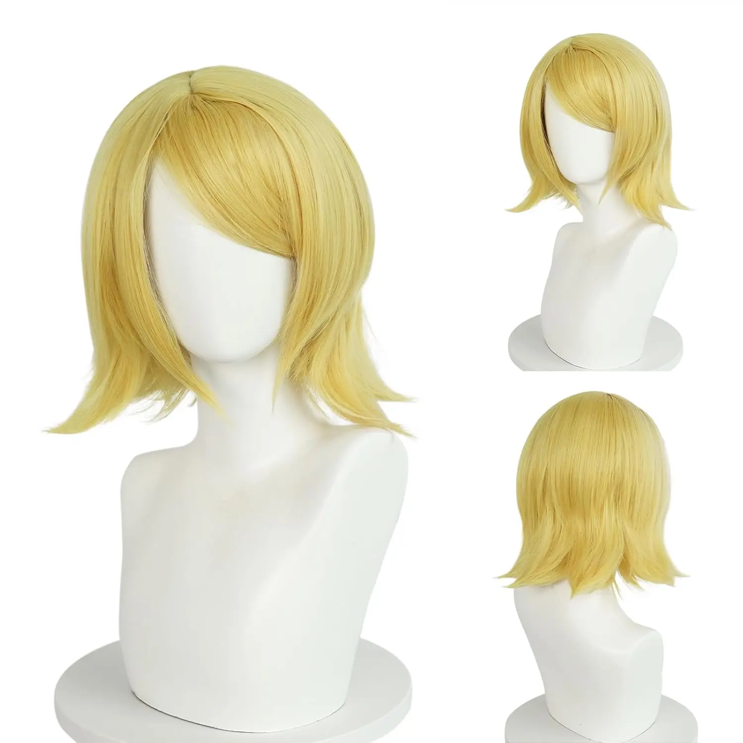 Rin wigs Women Short Blonde Yellow Wavy Wigs Shoulder Length Blonde Wigs Short Synthetic Cosplay Halloween Theme Party Costume